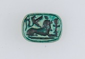 Plaque Bead with Name of Thutmose IV and a Sphinx on the Reverse, Steatite (glazed)